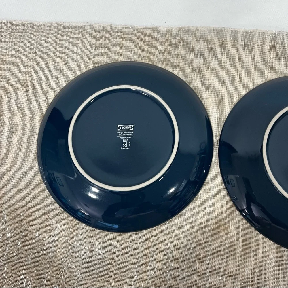 IKEA Salad Plates Lot of Two Elegant Cobalt Blue Glazed Size 8